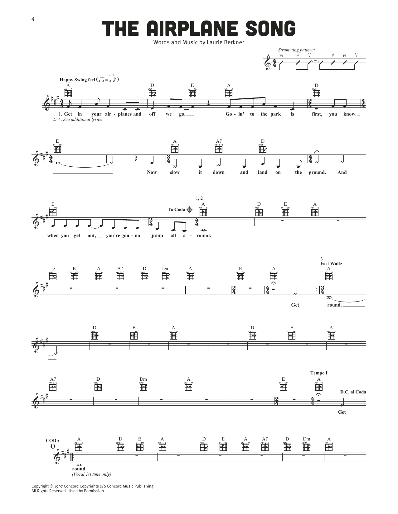 The Laurie Berkner Band The Airplane Song sheet music notes and chords arranged for Lead Sheet / Fake Book