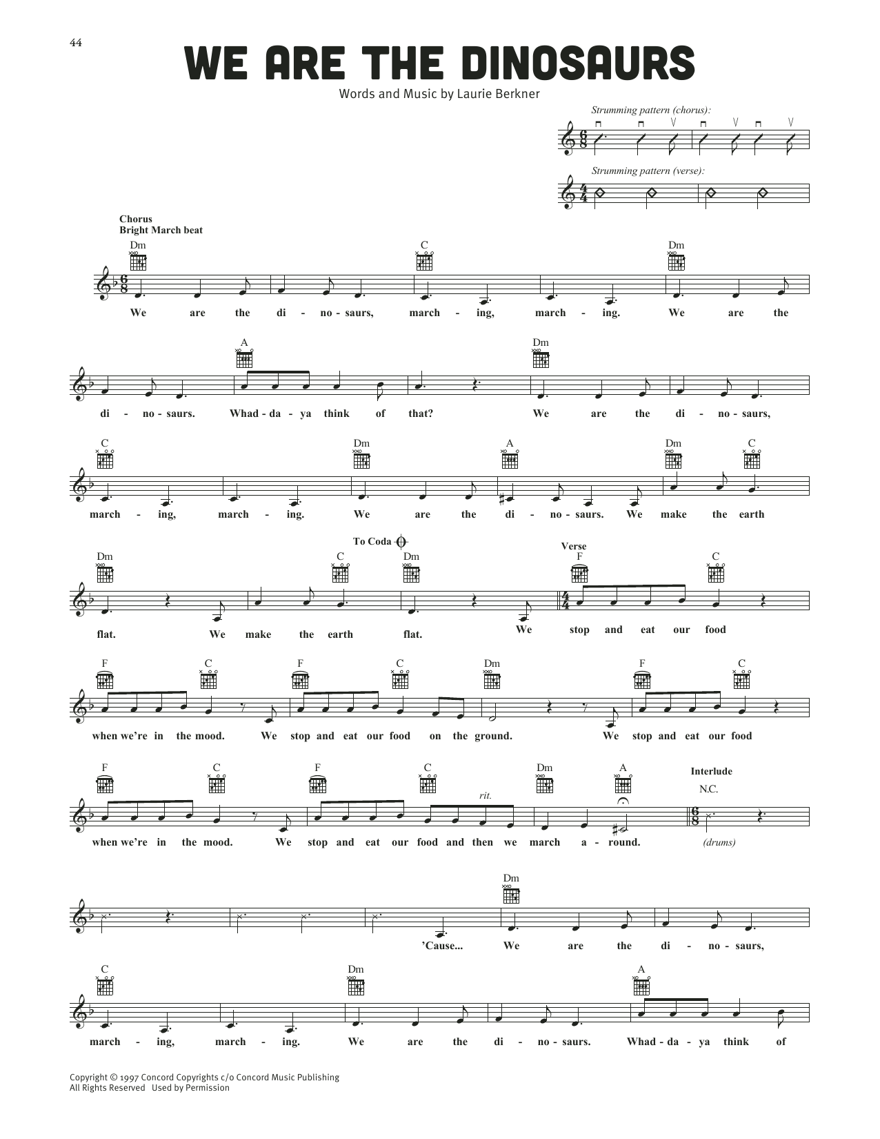 The Laurie Berkner Band We Are The Dinosaurs sheet music notes and chords arranged for Lead Sheet / Fake Book
