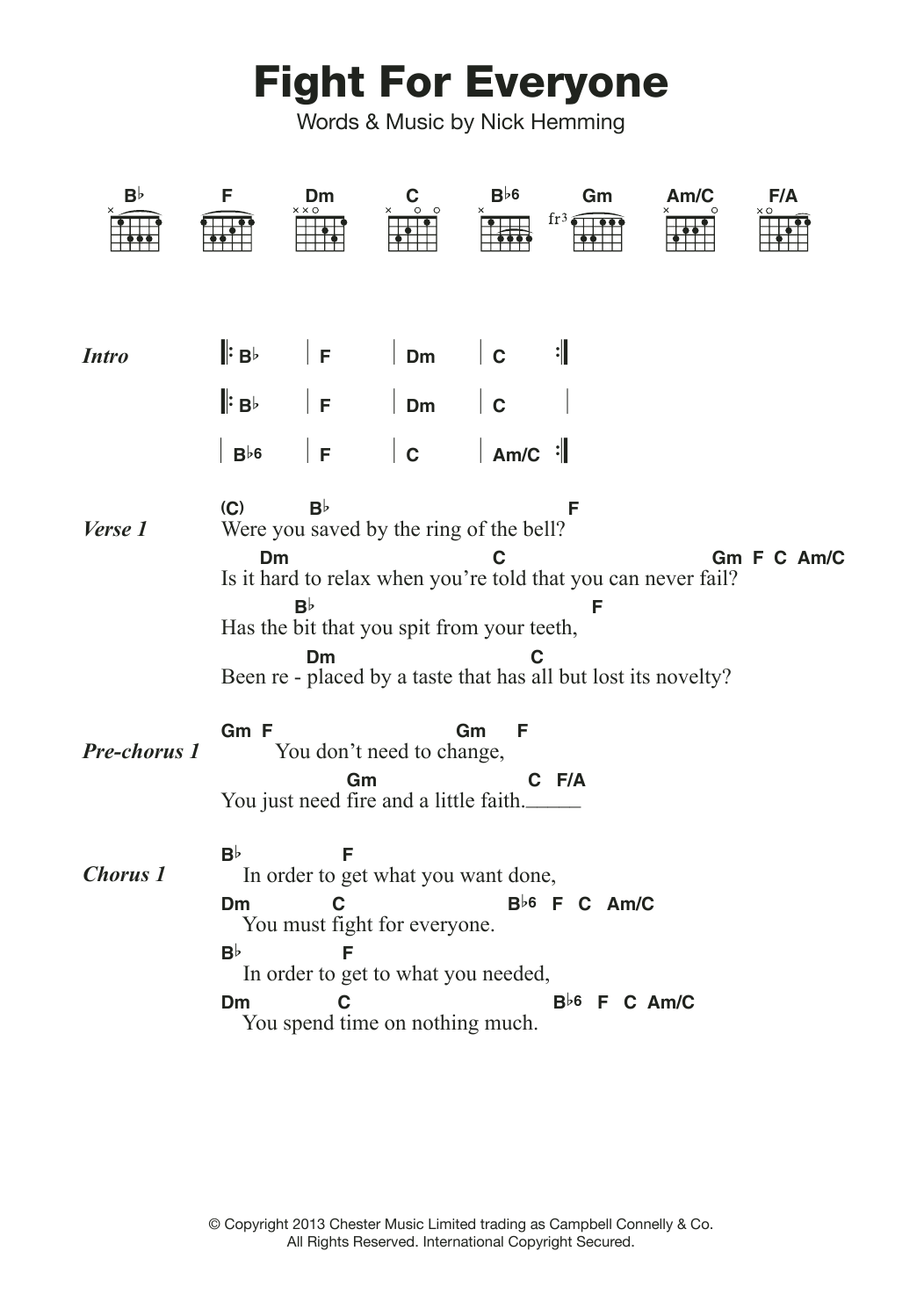 The Leisure Society Fight For Everyone sheet music notes and chords arranged for Guitar Chords/Lyrics