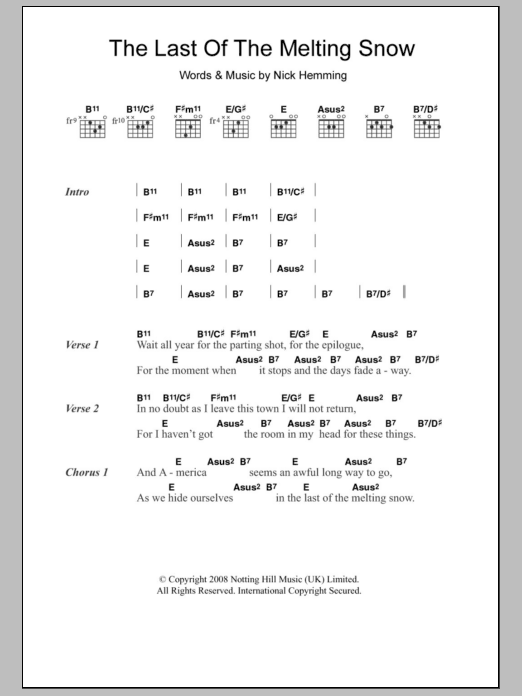The Leisure Society The Last Of The Melting Snow sheet music notes and chords arranged for Guitar Chords/Lyrics