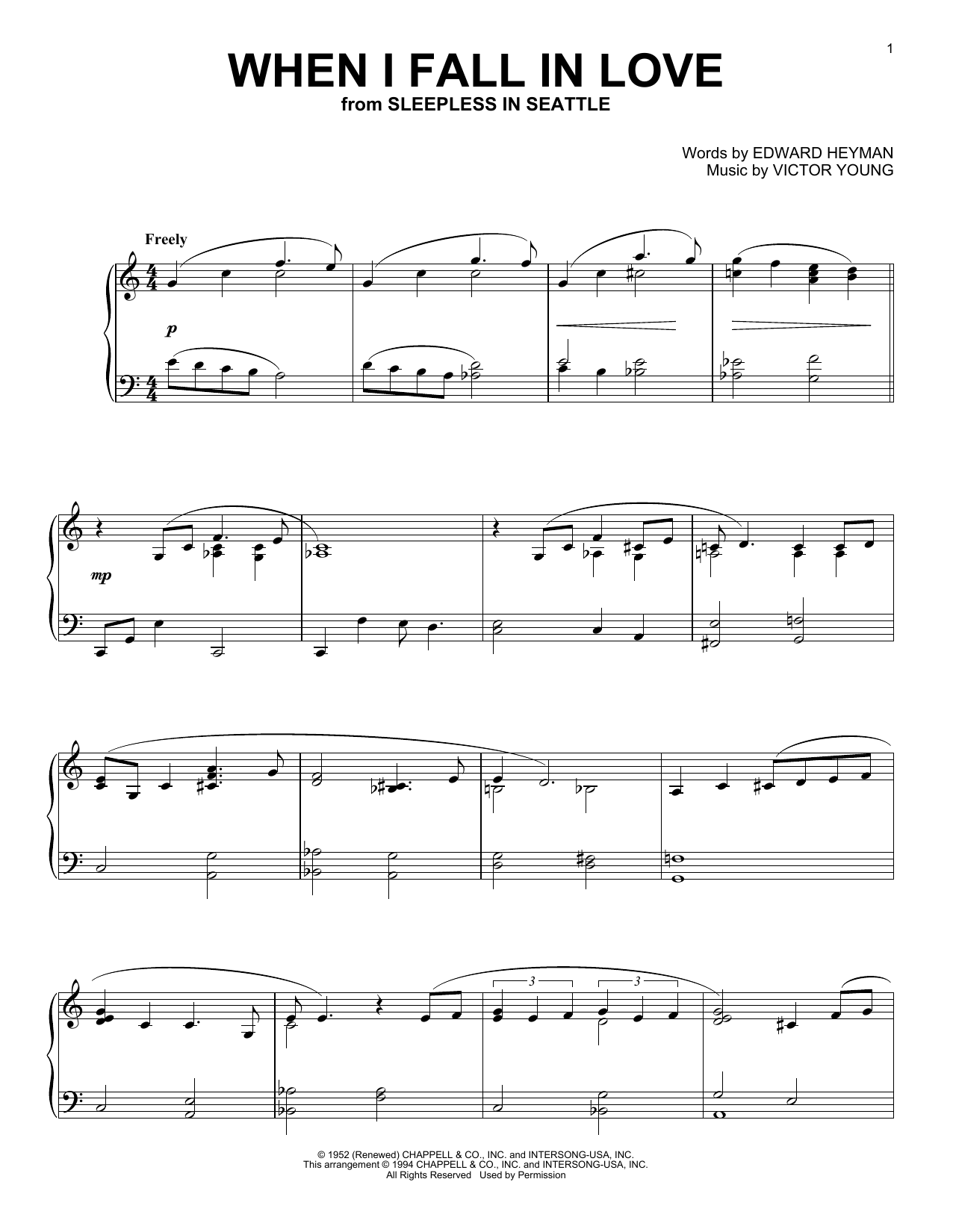 The Lettermen When I Fall In Love sheet music notes and chords arranged for Piano Solo