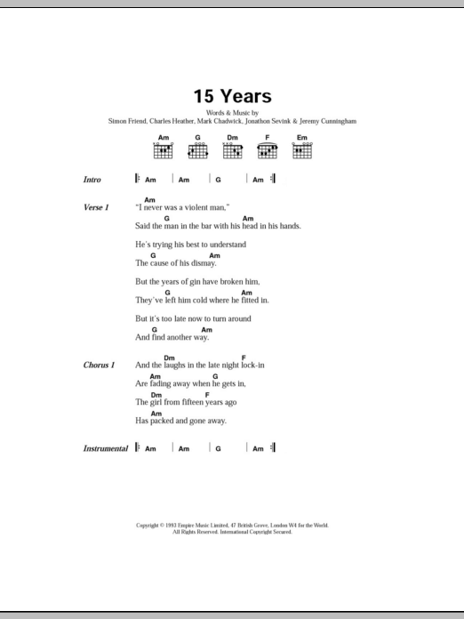 The Levellers 15 Years sheet music notes and chords arranged for Guitar Chords/Lyrics