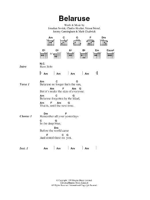 The Levellers Belaruse sheet music notes and chords arranged for Guitar Chords/Lyrics