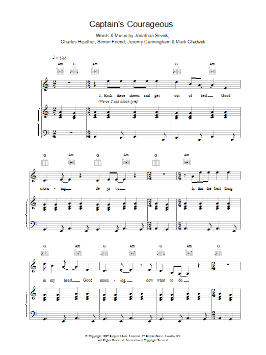 The Levellers Captain's Courageous sheet music notes and chords arranged for Piano, Vocal & Guitar Chords