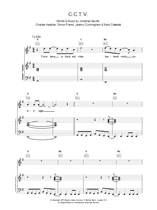 The Levellers CCTV sheet music notes and chords arranged for Piano, Vocal & Guitar Chords
