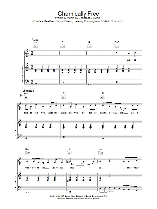 The Levellers Chemically Free sheet music notes and chords arranged for Piano, Vocal & Guitar Chords