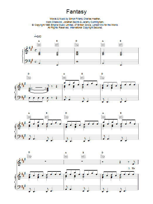 The Levellers Fantasy sheet music notes and chords arranged for Piano, Vocal & Guitar Chords