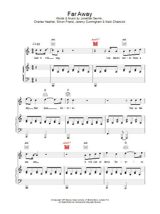 The Levellers Far Away sheet music notes and chords arranged for Piano, Vocal & Guitar Chords