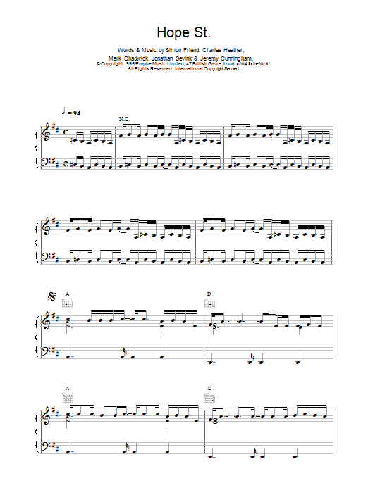The Levellers Hope Street sheet music notes and chords arranged for Piano, Vocal & Guitar Chords