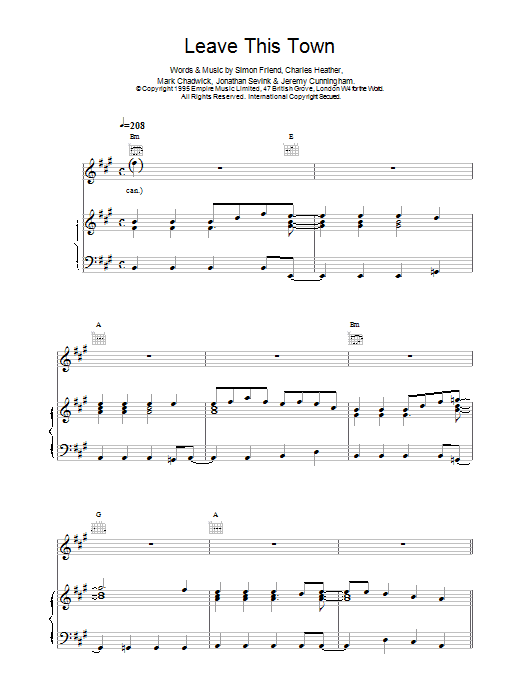The Levellers Leave This Town sheet music notes and chords arranged for Piano, Vocal & Guitar Chords