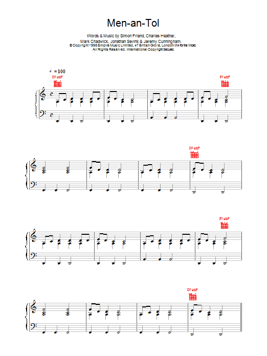 The Levellers Men-an-Tol sheet music notes and chords arranged for Piano, Vocal & Guitar Chords
