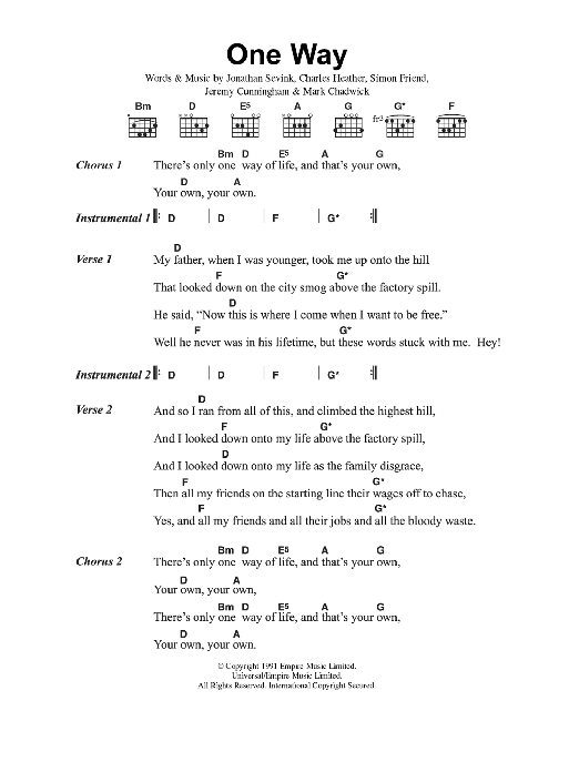 The Levellers One Way sheet music notes and chords arranged for Guitar Chords/Lyrics