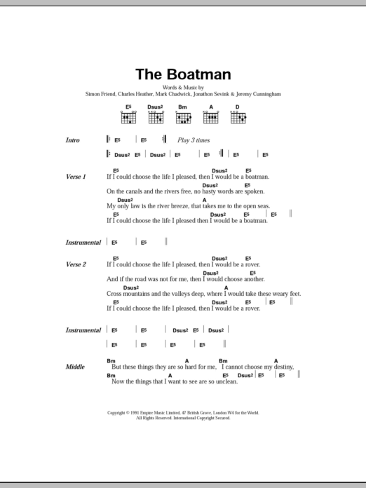The Levellers The Boatman sheet music notes and chords arranged for Guitar Chords/Lyrics