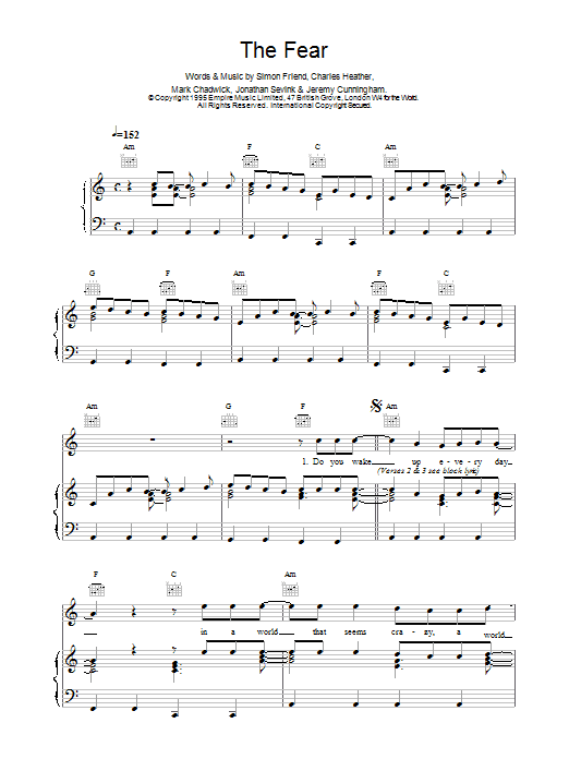 The Levellers The Fear sheet music notes and chords arranged for Piano, Vocal & Guitar Chords