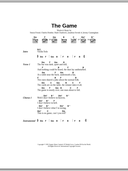 The Levellers The Game sheet music notes and chords arranged for Guitar Chords/Lyrics