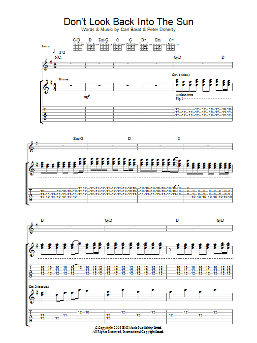 The Libertines Don't Look Back Into The Sun sheet music notes and chords arranged for Guitar Tab