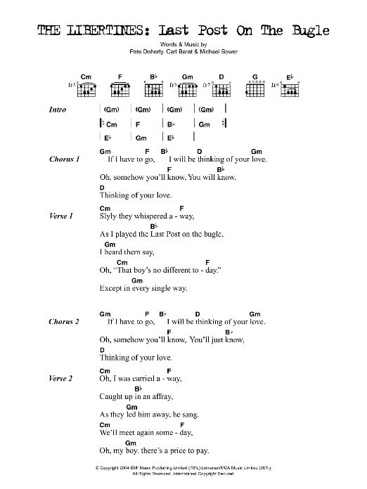 The Libertines Last Post On The Bugle sheet music notes and chords arranged for Guitar Chords/Lyrics