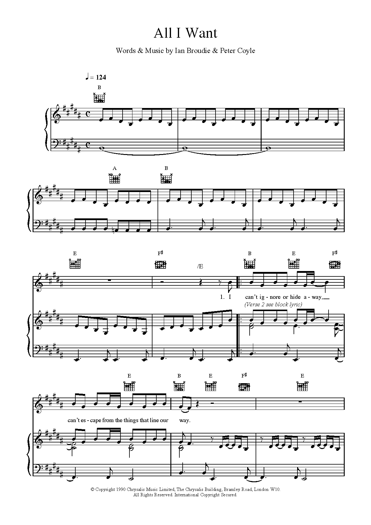 The Lightning Seeds All I Want sheet music notes and chords arranged for Piano, Vocal & Guitar Chords