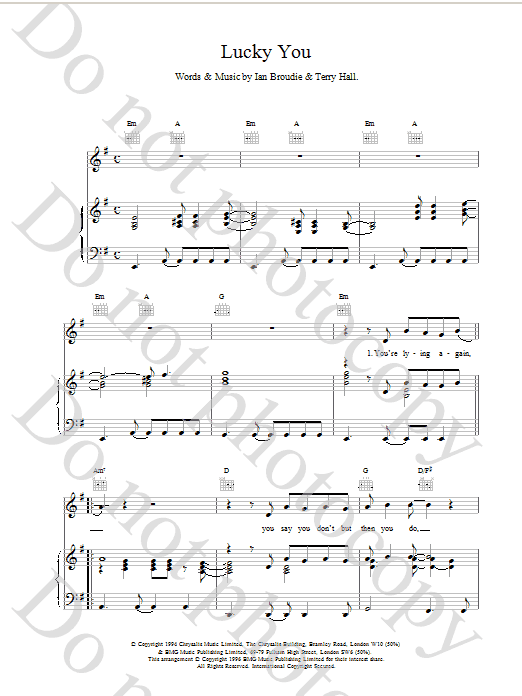 The Lightning Seeds Lucky You sheet music notes and chords arranged for Guitar Chords/Lyrics
