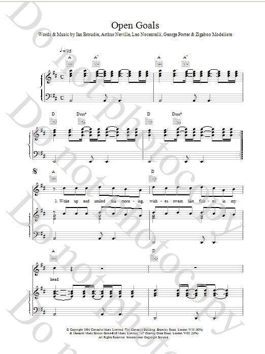 The Lightning Seeds Open Goals sheet music notes and chords arranged for Piano, Vocal & Guitar Chords