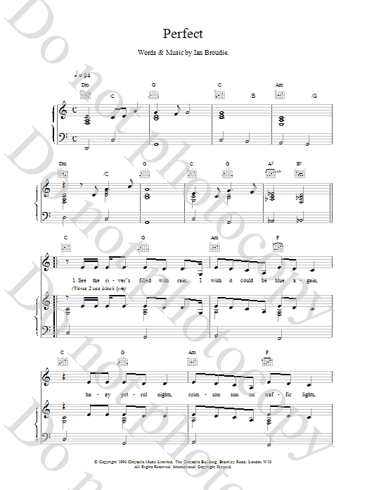 The Lightning Seeds Perfect sheet music notes and chords arranged for Piano, Vocal & Guitar Chords