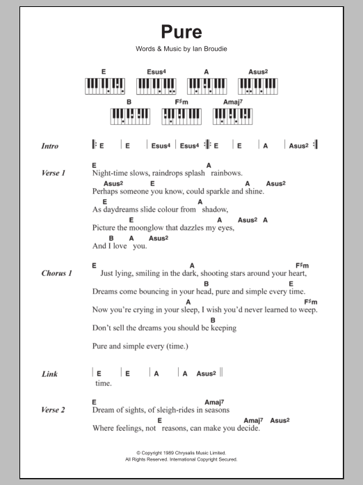 The Lightning Seeds Pure sheet music notes and chords arranged for Piano Chords/Lyrics