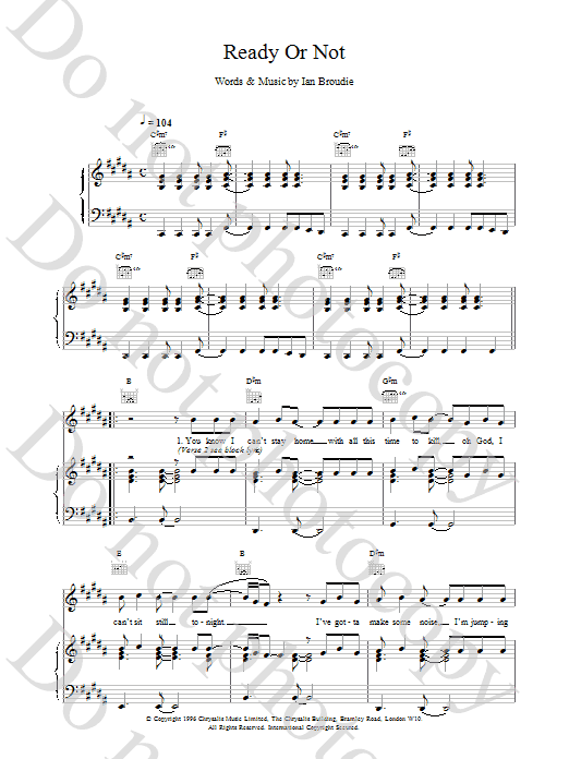 The Lightning Seeds Ready Or Not sheet music notes and chords arranged for Piano, Vocal & Guitar Chords