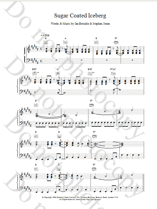 The Lightning Seeds Sugar Coated Iceberg sheet music notes and chords arranged for Piano, Vocal & Guitar Chords