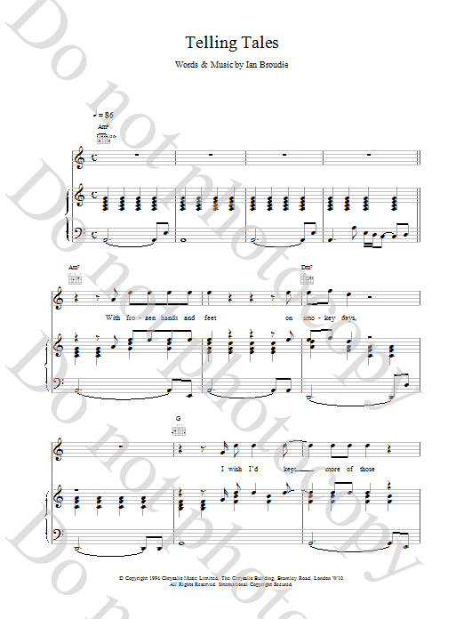 The Lightning Seeds Telling Tales sheet music notes and chords arranged for Piano, Vocal & Guitar Chords