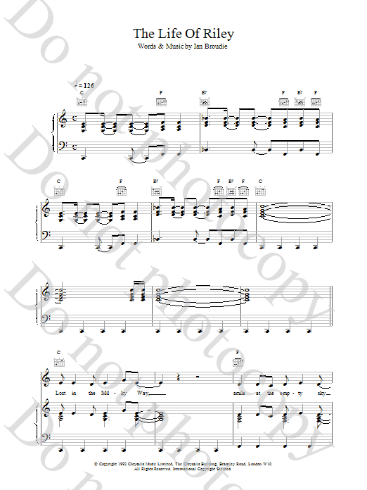 The Lightning Seeds The Life Of Riley sheet music notes and chords arranged for Piano, Vocal & Guitar Chords