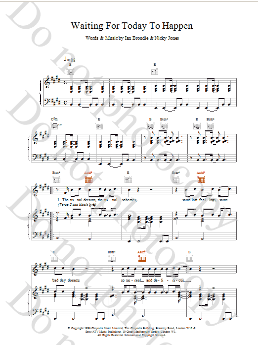 The Lightning Seeds Waiting For Today To Happen sheet music notes and chords arranged for Piano, Vocal & Guitar Chords
