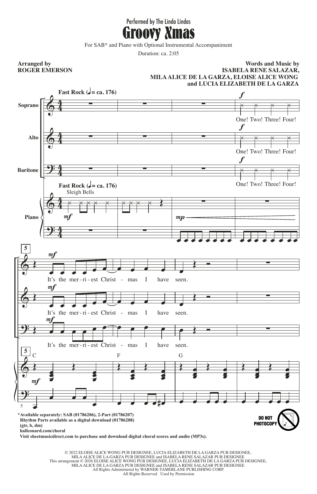The Linda Lindas Groovy Xmas (arr. Roger Emerson) sheet music notes and chords arranged for SAB Choir