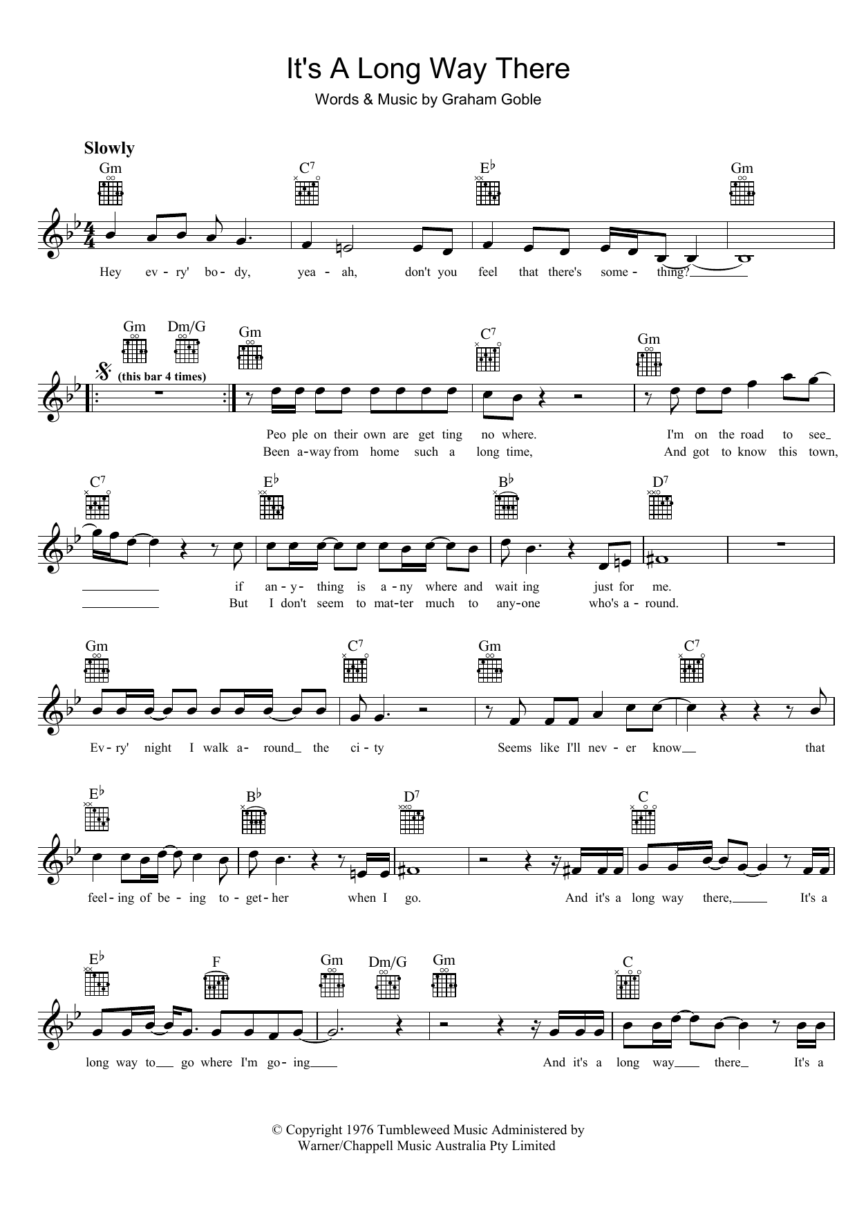 The Little River Band It's A Long Way There sheet music notes and chords arranged for Lead Sheet / Fake Book