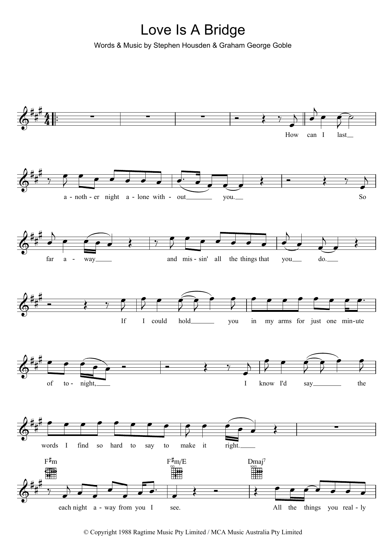 The Little River Band Love Is A Bridge sheet music notes and chords arranged for Lead Sheet / Fake Book