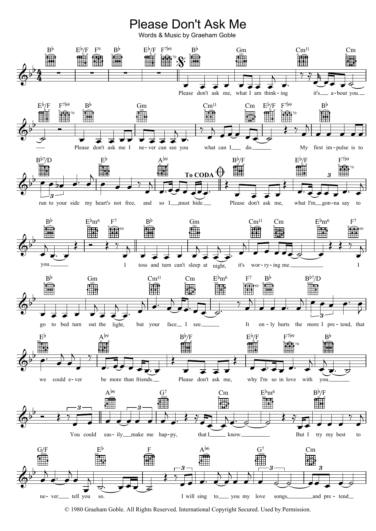 The Little River Band Please Don't Ask Me sheet music notes and chords arranged for Lead Sheet / Fake Book