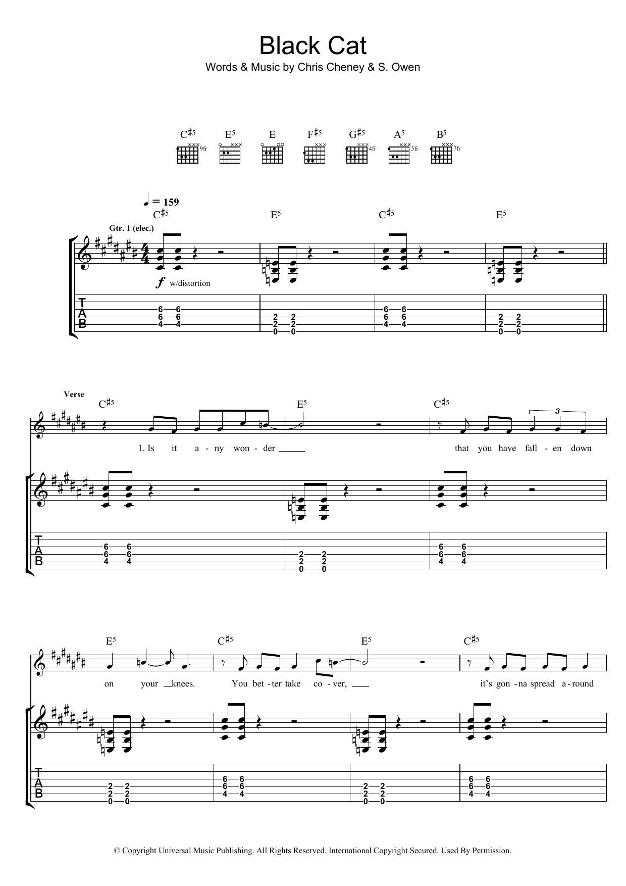 The Living End Black Cat sheet music notes and chords arranged for Guitar Tab