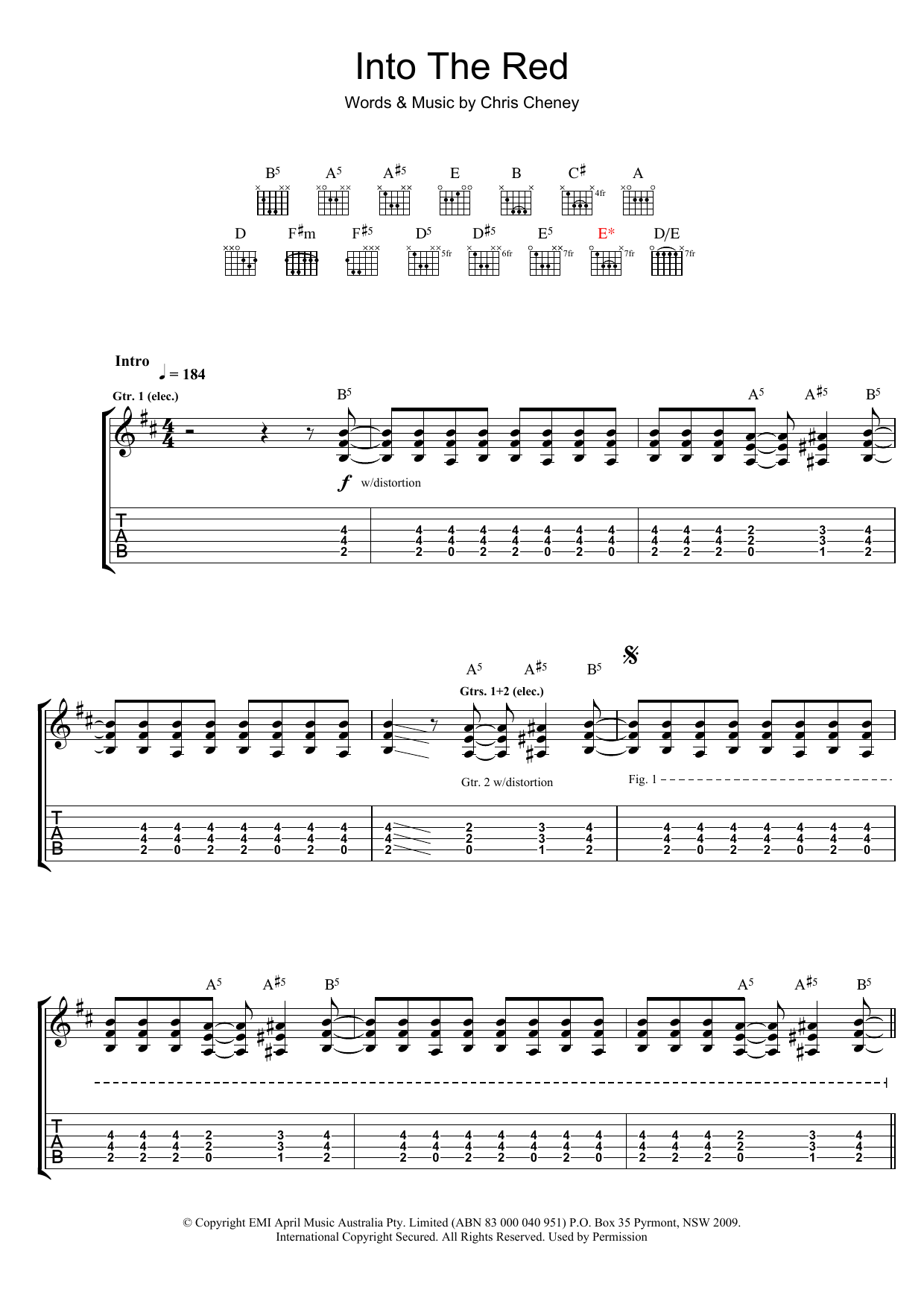 The Living End Into The Red sheet music notes and chords arranged for Guitar Tab