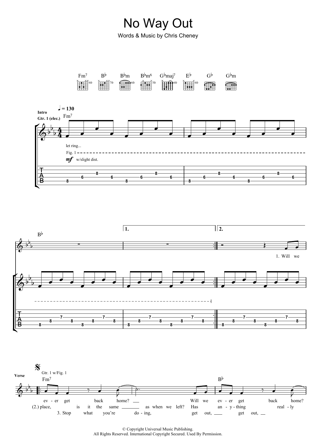 The Living End No Way Out sheet music notes and chords arranged for Guitar Tab