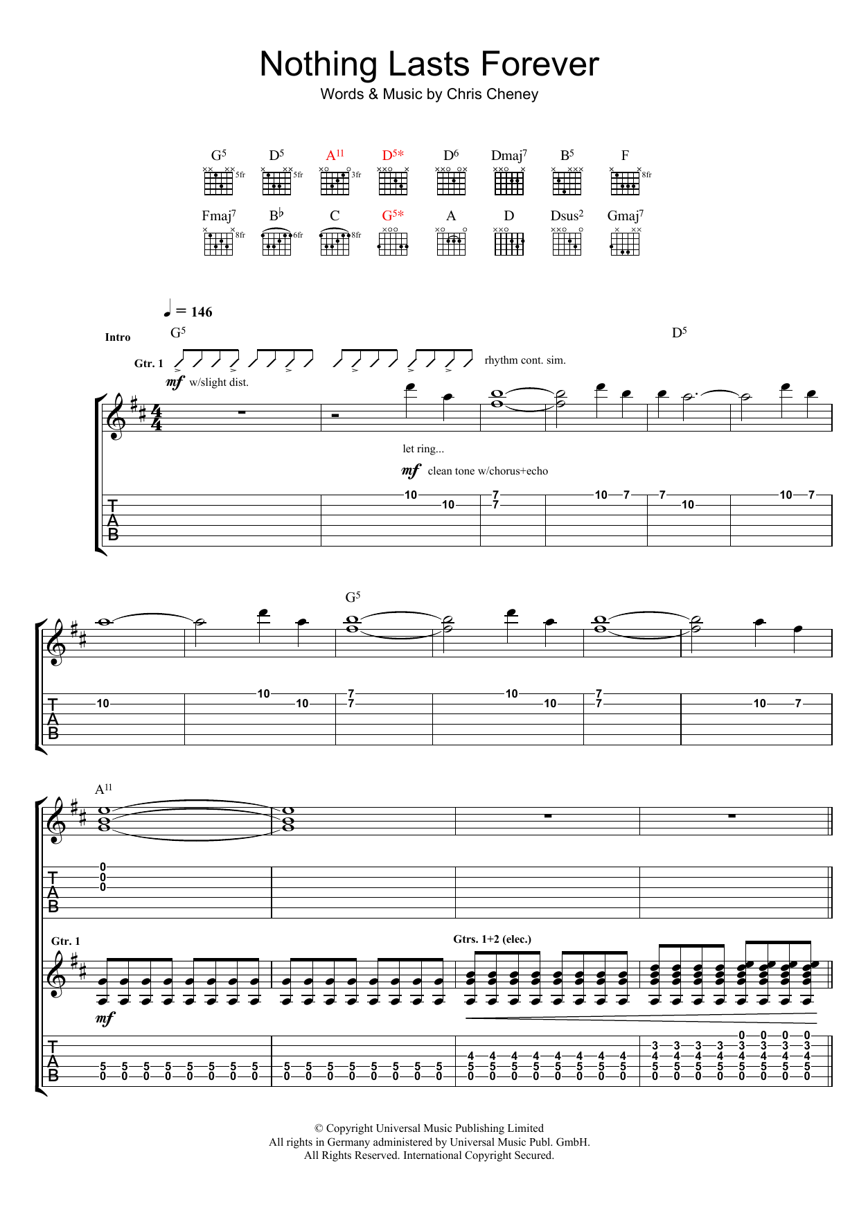 The Living End Nothing Lasts Forever sheet music notes and chords arranged for Guitar Tab