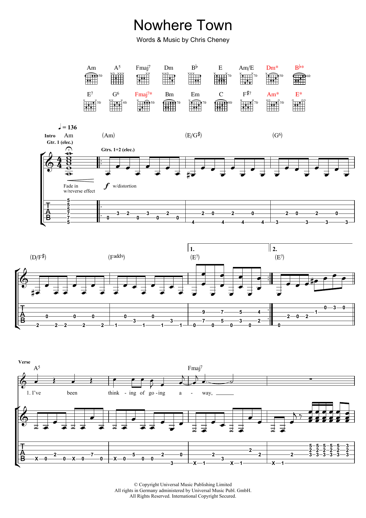 The Living End Nowhere Town sheet music notes and chords arranged for Guitar Tab