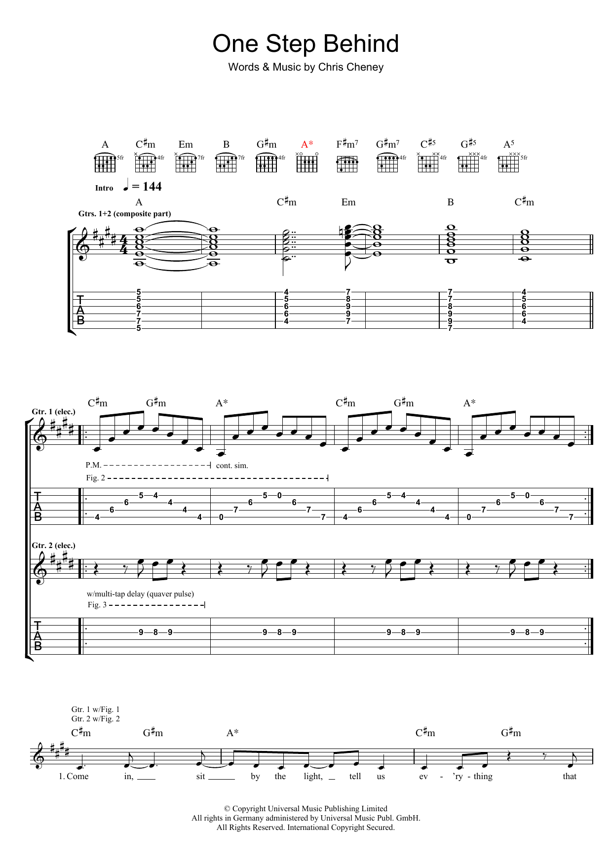 The Living End One Step Behind sheet music notes and chords arranged for Guitar Tab