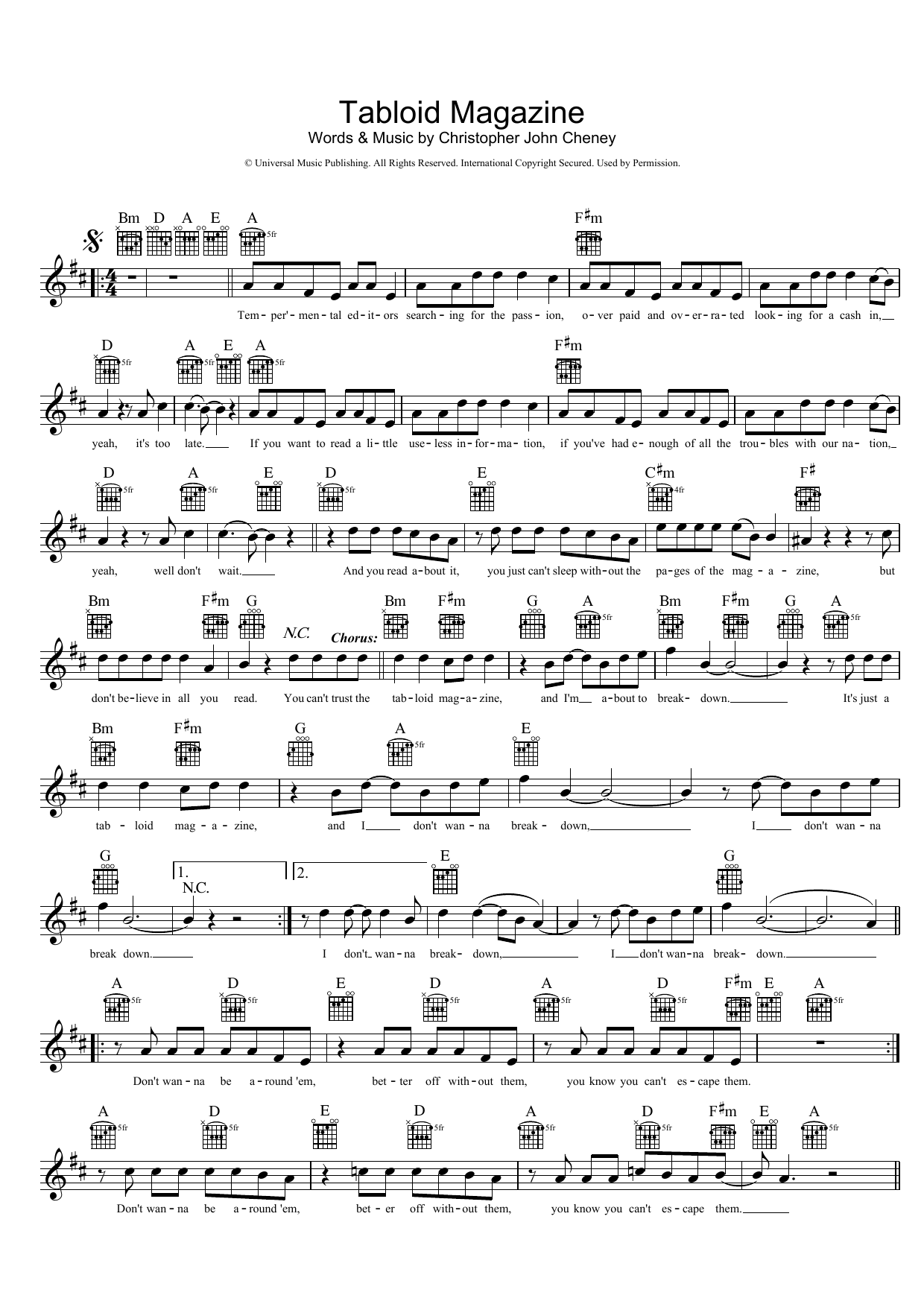 The Living End Tabloid Magazine sheet music notes and chords arranged for Lead Sheet / Fake Book