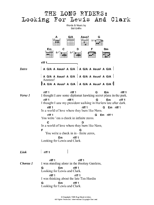The Long Ryders Looking For Lewis And Clark sheet music notes and chords arranged for Guitar Chords/Lyrics