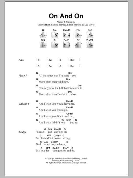 The Longpigs On And On sheet music notes and chords arranged for Guitar Chords/Lyrics