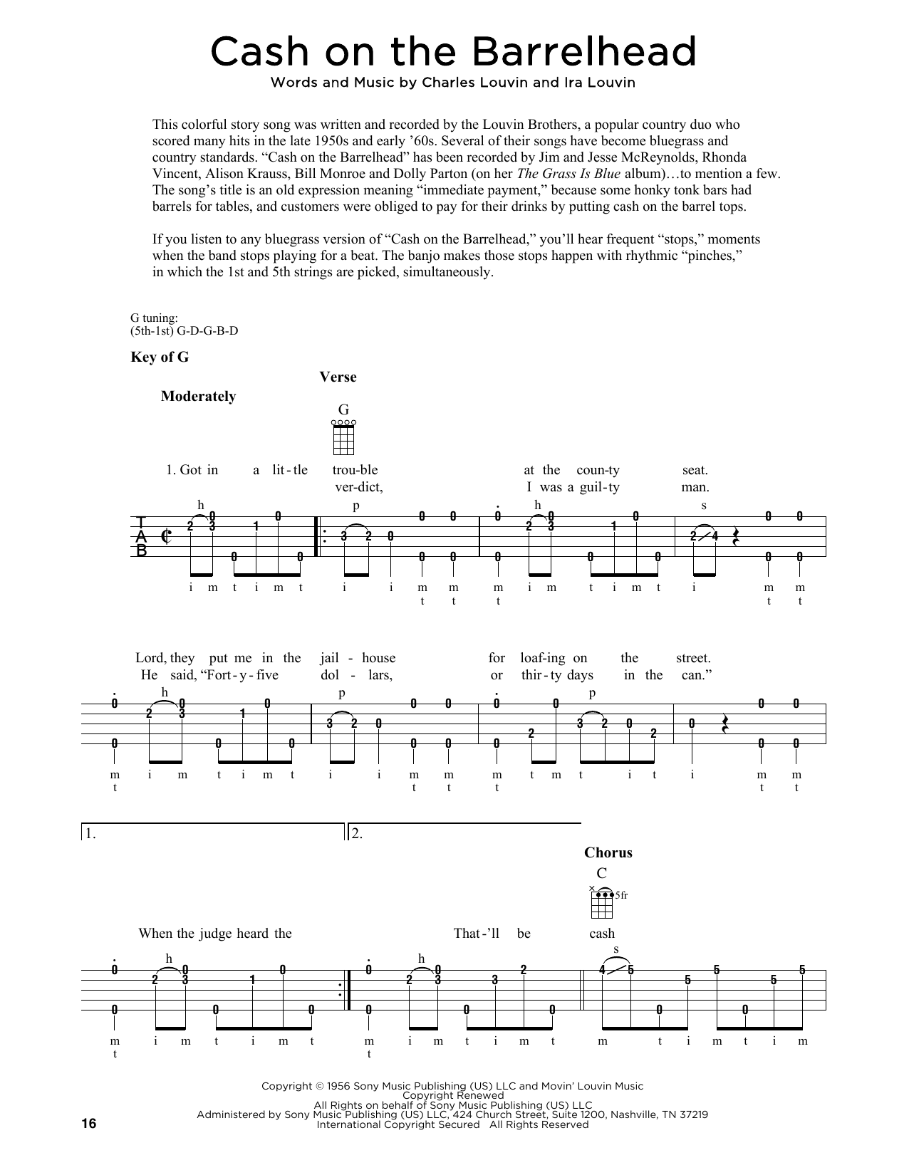 The Louvin Brothers Cash On The Barrelhead (arr. Fred Sokolow) sheet music notes and chords arranged for Banjo Tab