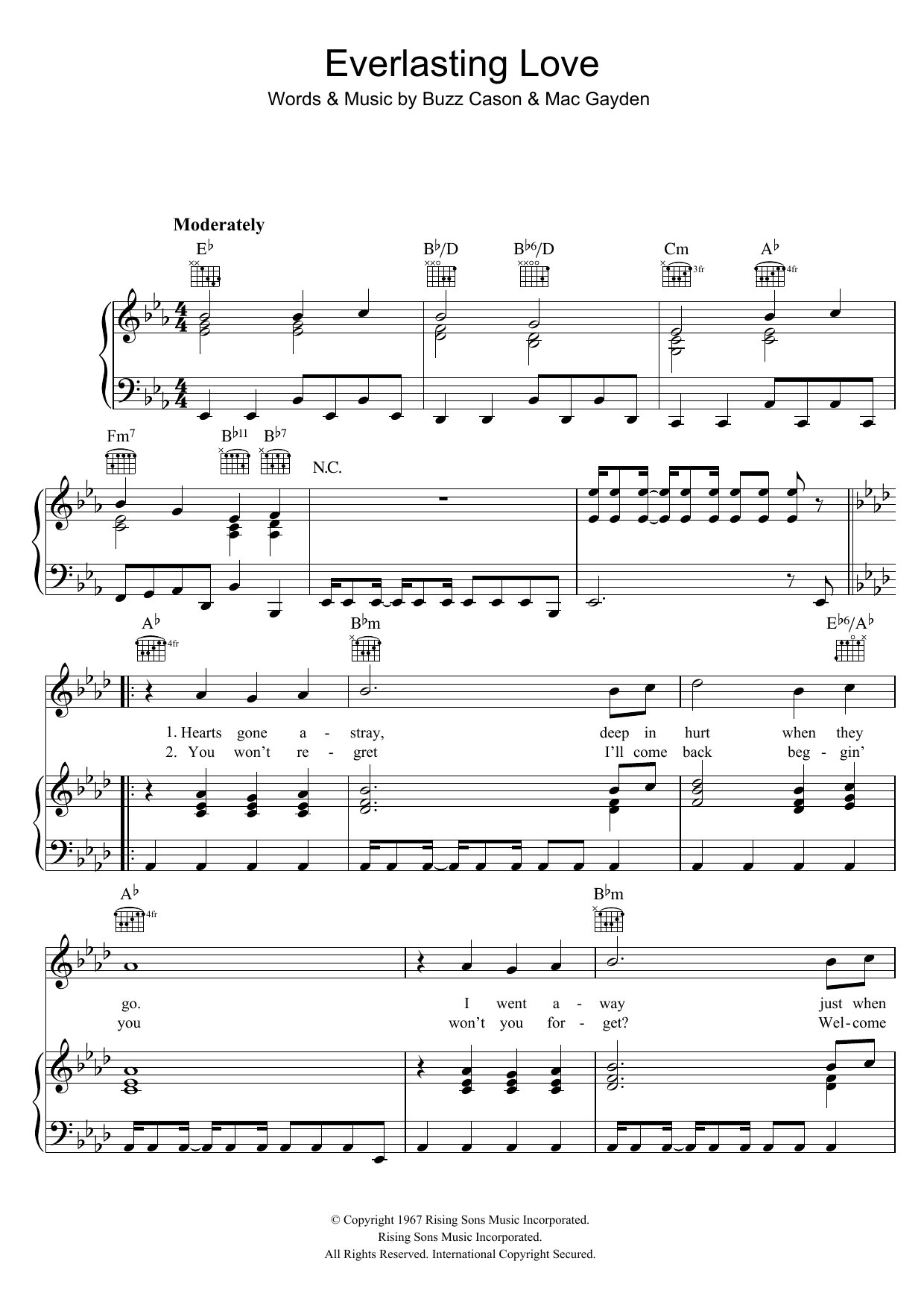 The Love Affair Everlasting Love sheet music notes and chords arranged for Guitar Chords/Lyrics