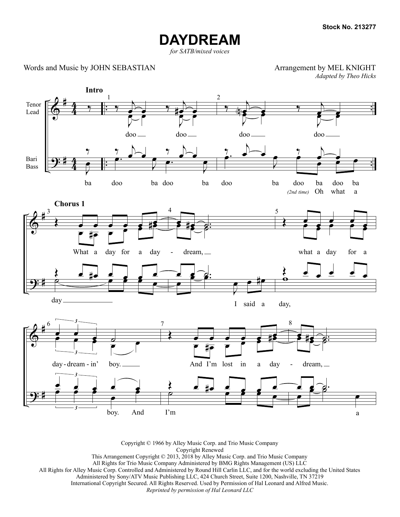 The Lovin' Spoonful Daydream (arr. Mel Knight) sheet music notes and chords arranged for SSAA Choir