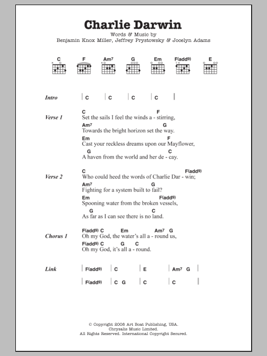 The Low Anthem Charlie Darwin sheet music notes and chords arranged for Guitar Chords/Lyrics