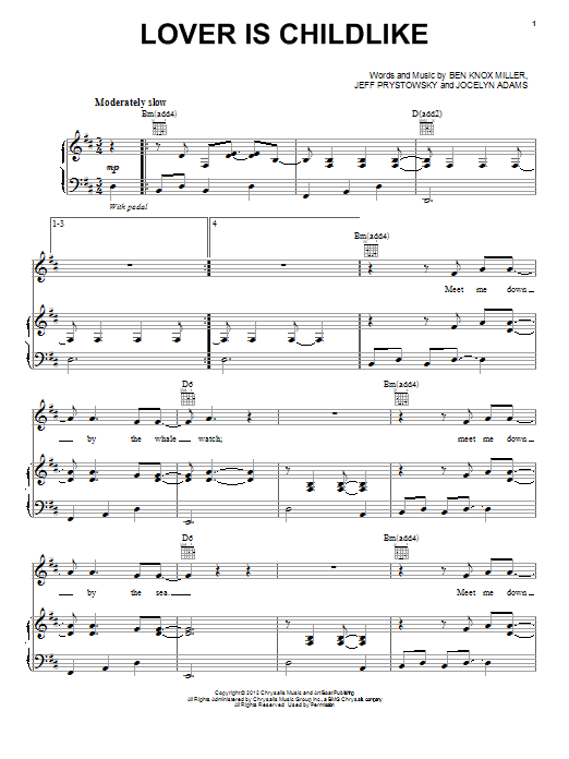 The Low Anthem Lover Is Childlike sheet music notes and chords arranged for Piano, Vocal & Guitar Chords (Right-Hand Melody)