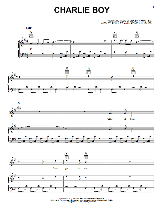 The Lumineers Charlie Boy sheet music notes and chords arranged for Guitar Tab